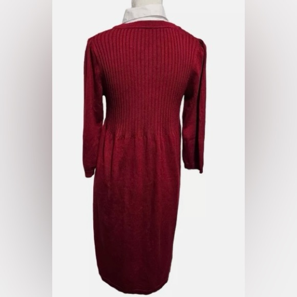 Gorgeous Garnet colored soft sweater dress w/cotton collar. S/M lots of stretch! - Picture 4 of 11